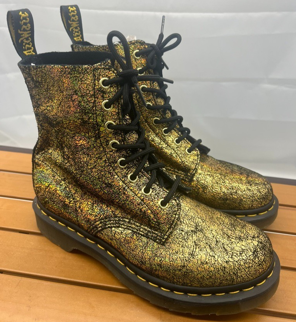 Dr. Martens 1460 Pascal Boot Women Size US 8 AW004 Gold Iridescent Crackle $185
